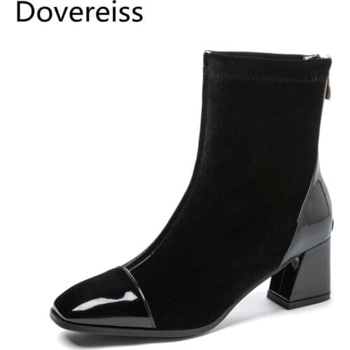 Winter For Woman New Fashion Sexy Shoes Square toe Boots Back zipper Block heels Ankle Boots 31-48