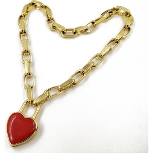 New Women Vintage Red enamel Heart choker Necklace Gold Metal Chain necklace Pendant Romantic jewelry lovers Bijoux 2019