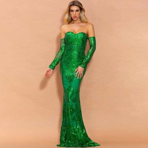 2021 New Abiye Gece Elbisesi Shiny Sequins Green Prom Dresses Long Off the Shoulder Sleeves Pageant Formal Gown Vestidos De Gala