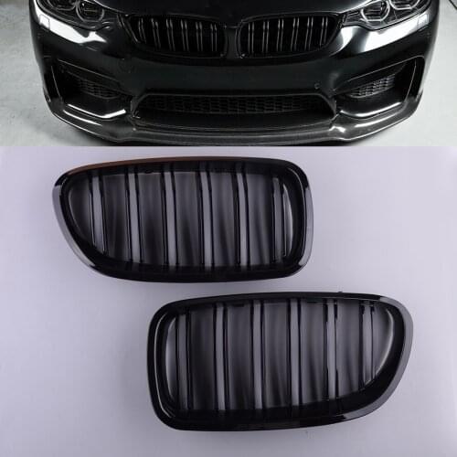 1Pair Gloss Black Twin Bar Slat Front Kidney Grill Grille Fit For BMW 5-Series F10 F11 2011 2012 2013 2014 2015 2016 51137203203