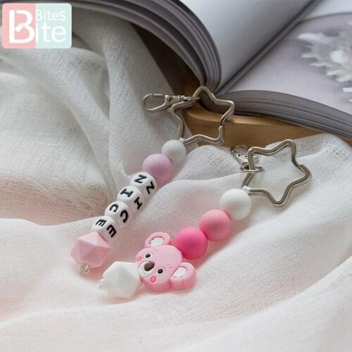 Bite Bites 1pc Silicone Koala Beads Metal Star Keychains Handmade Silicone Teether Beads Alloy Charms Key Ring Childrens Goods