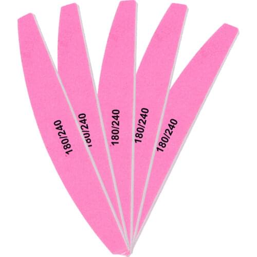 5pcs Professional Nail File Half Round Pink Sponge Sanding Manicure Tools 200/400