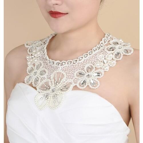 100% Handmade Rhinestone Pearls Wedding Bridal Shoulder Necklace Pearl Women Pageant Prom Wedding Shoulder Jewelry Dress Shawl