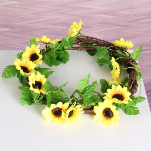 240cm Silk Sunflower Ivy Vine Artificial Flowers Hanging Plastic Flower Wall Rattan Garland For Garden Fences Home Wedding Decor
