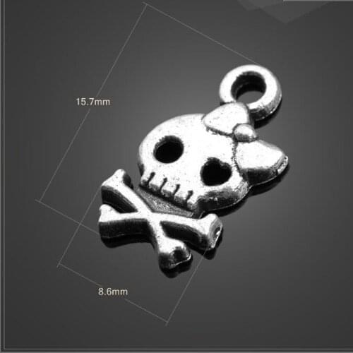 High quality 20 PCS/Lot 8.6mm*15.7mm antique silver plated diy handmade skull charms