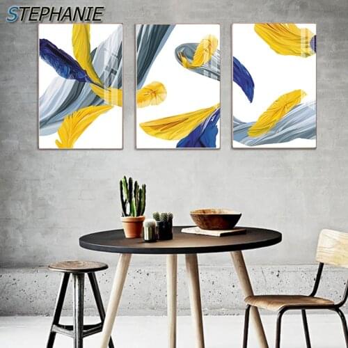 Abstract Yellow Leaves Canvas Art Modern Home Decor Poster Print Tableaux for Aisle HD Entrance Painting Cuadros Gray Wall Art