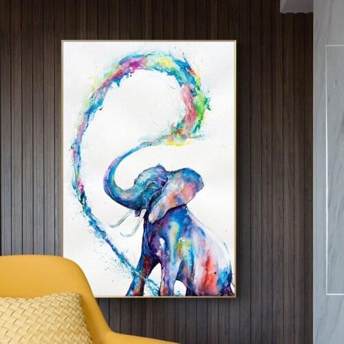 Abstract Animal Wall Art Canvas Painting Water Spray baby elephant Posters Prints Wall Art Pictures for Living Room Home Decor