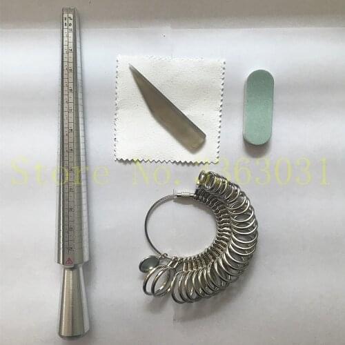 Aluminium Ring Sizer Mandrel and Ring Sizer Guage Set with 3 Piece Jewelry Polishing Cloth