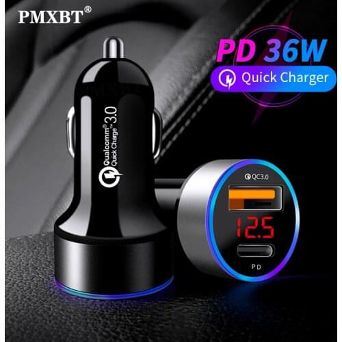 PD USB Car Charger USB LED Display Mini Quick Charge 3.0 36W QC3.0 Fast Charger For iPhone 12 Huawei Xiaomi Type C Mobile Phone