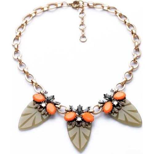 Fashion Indian Jewelry Necklace aliexpress Orange Resin Gem Gray Leaf Necklace Collier Femme Accessories