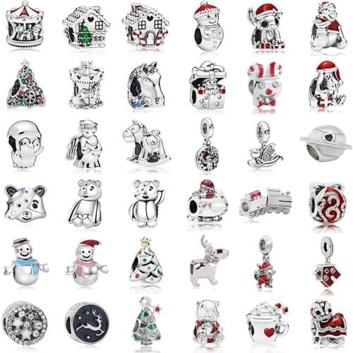 2021 New Winter Silver Color Christmas Tree Santa Charm Fit Original Pandora Bracelet Beads for Jewelry Making Accessories