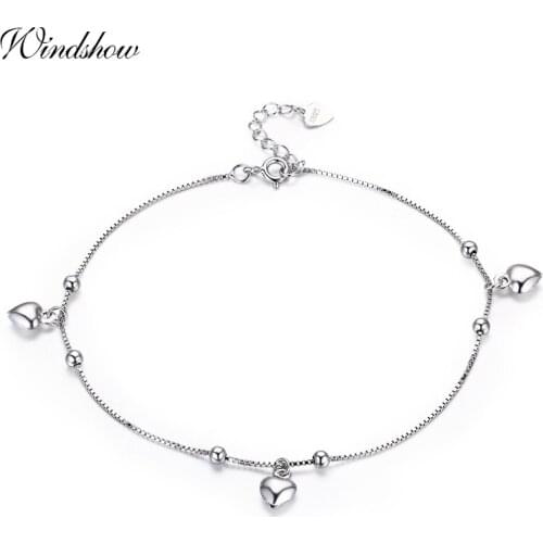 925 Sterling Silver Box Chain Peach Heart Charms Foot Jewelry Anklet for Women Girls Leg bracelet cheville enkelbandje halhal