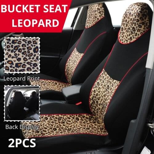 AUTOYOUTH 2PCS Fashion Leopard Print Integrated High Back Bucket Seat Cover Universal Fit Most Car Seat Cover