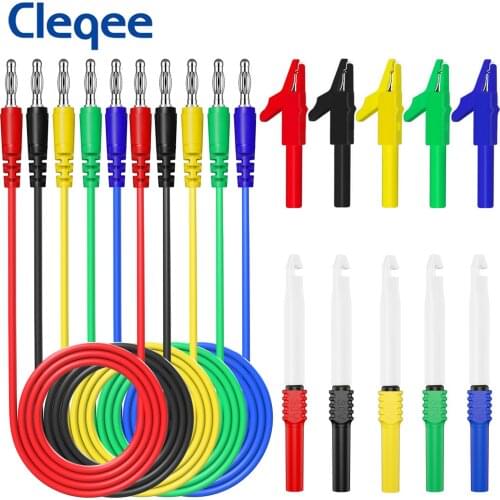 Cleqee P1043B 4mm Banana Plug Test Leads Kit with Safty Puncture Needle Test Probes + Alligator Clips for Multimeter Testing