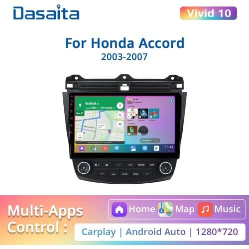 Dasaita Car 1 Din TDA7850 10.2" Radio Android 10.0 for Honda Accord GPS 2003 2004 2005 2006 2007 Navigation 1080P Video 64G ROM