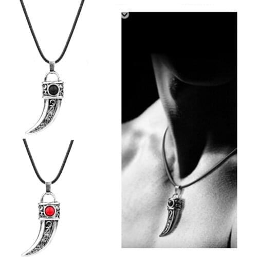 Design Wolf Tooth Pendant Necklace Men Chain Necklace Leather Chain Jewelry Collares