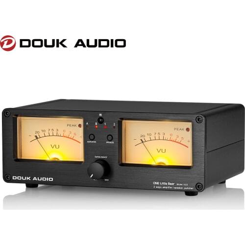 Douk Audio Dual Analog VU Meter DB Panel Display 2-way Amplifier / Speaker Audio Switcher Box Selector W/ Remote Control