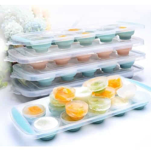Ice Tray Mold with 10 Cells Large Capacity Retractable Round Shape Dust Cover Accessory