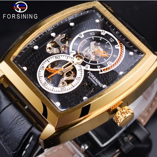 Forsining 2021 Fashion Two Dial Design Unique Watches Top Brand Luxury Automatic Watch Montre Homme Clock Men Casual Watch