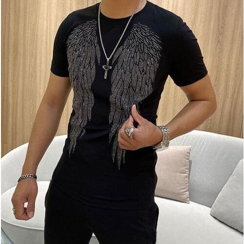 Wild Mens High-Quality Pure Cotton Diamond Original Design Youth Leisure Fashion Clothing Summer Brand Round Neck T-Shirt