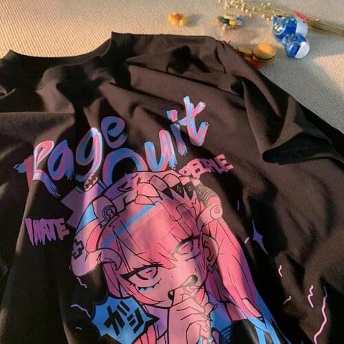 Dark girl anime print T-shirt women streetwear summer Japanese casual O-neck loose punk style top ulzzang Harajuku y2k T-shirt