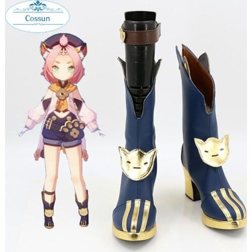 Game Genshin Impact Diona Cosplay Boots Leather Shoes Accessories Halloween Party High Heel Shoes