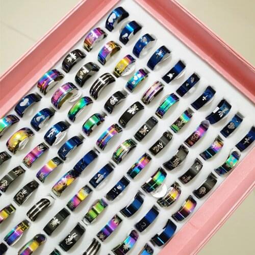 30PCS Wholesale Bulk Mixed Stytle Stainless Steel Ring Lot Brand New For Unisex Random Fashion Rainbow Multicolor Party Jewelry
