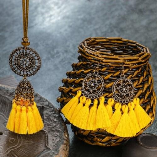 3 piece long tassel hand woven earrings necklace combination ethnic baroque necklace earrings set