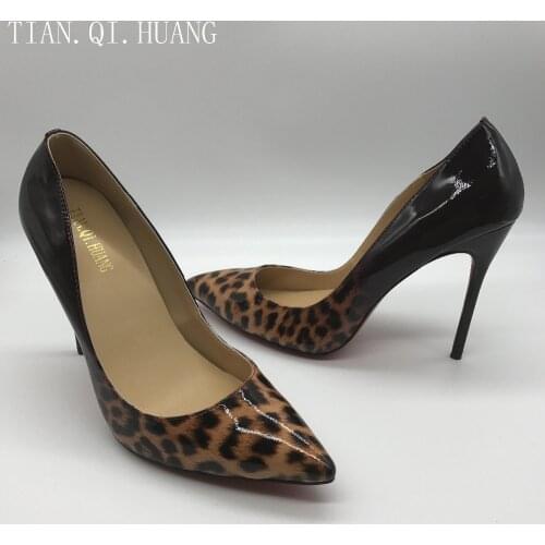 Hot Sales Women leopard print Genuine Leather Fashion Design Pumps High Quality Sexy High Heels Shoes Brand TIAN.QI.HUANG