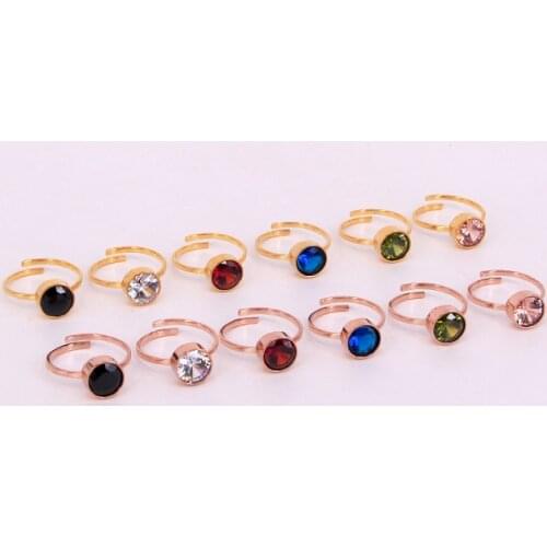 Fashion Stainless Steel Love Colorful Crystal Round Engagement Open Rings Adjust Gold Rose Gold Color Lady Female Wedding Gift