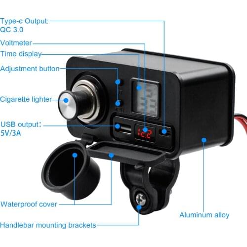 Motorcycle mobile phone USB charger 12V waterproof PD fast charge cigarette lighter with switch actual inspection voltage schedu