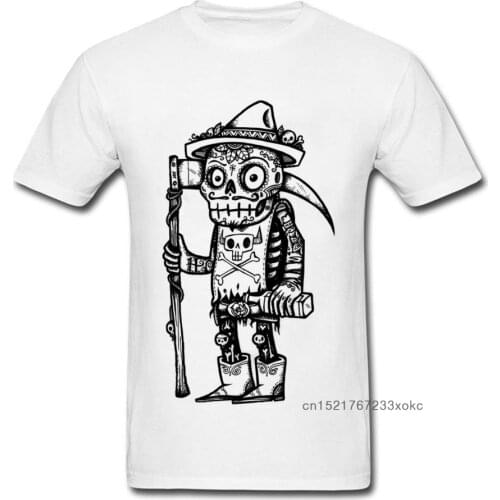 Funny Deathly Day T-shirt Men T Shirt Skull Tshirt Mexico Style Clothing Cotton White Tops Steampunk Tee Grim Reaper