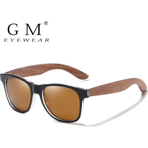GM Black Walnut Wooden Polarized Sunglasses Men Mirror Sun Glasses Male UV400 Wooden Temples Sunglass Shades Oculos S5082