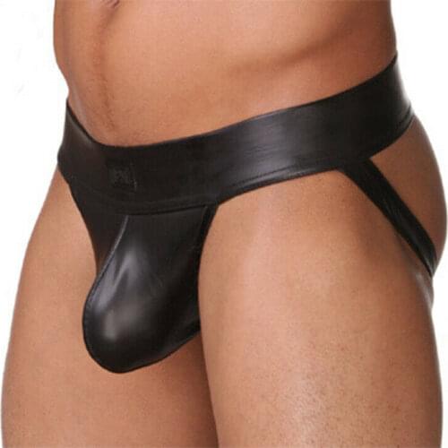 Mens Sexy Gay Men Underwear Faux Leather Thong G String homme Jockstrap mens Briefs Male Penis Pouch Underpants T-back Panties