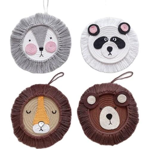 Wall Art Decor Cartoon Animal Head Tassel Beard Macrame Pendant Kids Nursery Room Wall Hangings For Home Bedroom Living Room
