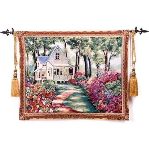 100x136cm Belgium Home Wall Decoration European Pastoral "Garden Hut" House Paintings Tapestry Hangings Wall blanket ST-17