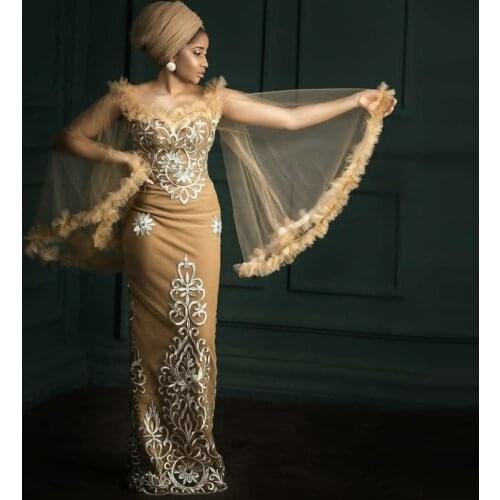 Latest Aso Ebi Lace Dresses Tulle Puffy Sleeves Women Plus Size Evening Gowns Long Embroidery Lace Prom Dress Aso Ebi