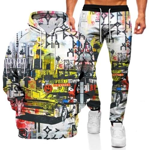 2021 new mens sweater sportswear suit spring and autumn watercolor oil painting hoodie mens casual suit 2-piece set