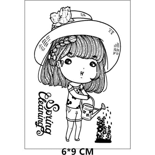2021 New Girl Watering Flowers Clear Stamps DIY Scrapbooking Craft Supplies Rubber Silicon Seals Album Hobby ink pad Stamping