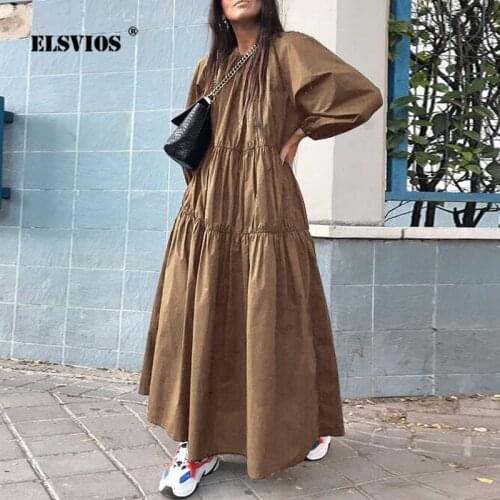 Fall New Women O Neck Lantern Long Sleeves Dresses Elegant Solid Color Patchwork Dress Plus Size Casual Streetwear Long Dresses
