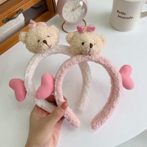New Women Cute Solid Cartoon Plush Bear Hair Hoops Girls Wide Turban Headband Makeup Elastic Hairband Hair Accessories Headdress