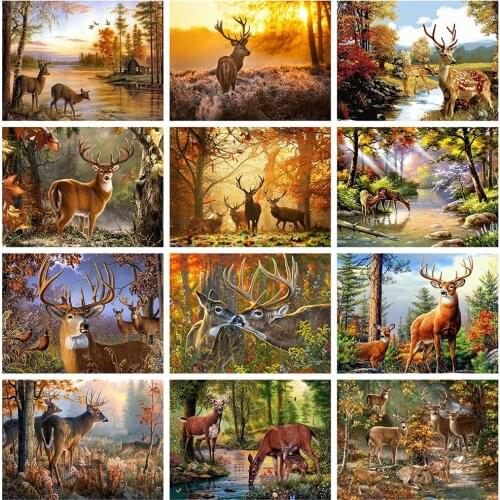 Deer Forest Crafts for Adults Animal Sunset Diamond Art Painting Abstract Home Decor Jewel Cross Stitch Embroidery Diamond