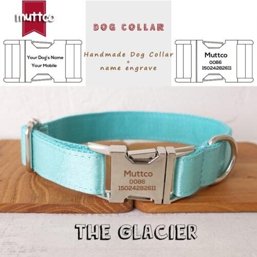 MUTTCO engraved metal buckle dog collarTHE GLACIER dog ID tag collar 5 sizes nameplate anti-lost pet supply UDC116