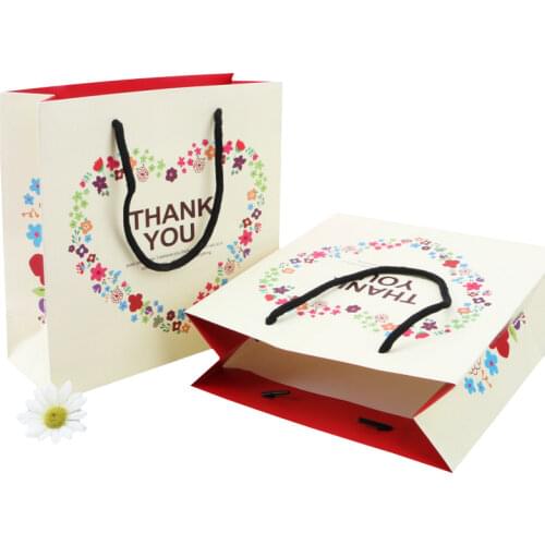 10 Pcs/lot 20X20cm "Thank You"Gift Bag With Handle Square Paper Bag Large Capacity Storage Bag Gift Portable Bag