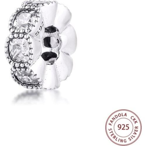 Authentic 925 Sterling Silver Clear CZ Alluring Cushion Spacer Beads for Jewelry Making Fits Charms Bracelets Bangles Berloque