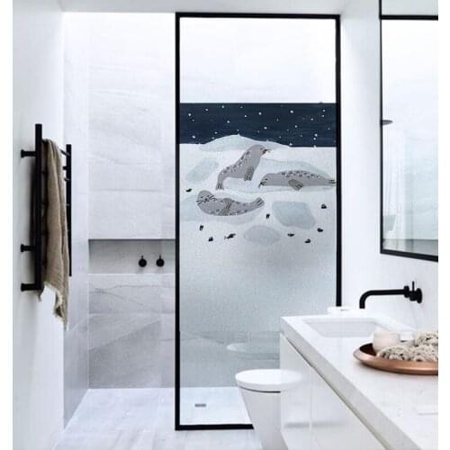 Custom Size Cartoon Bear and shark Electrostatic Window Film Sticker Frosted Glass Film Toilet Opaque Privacy kids room