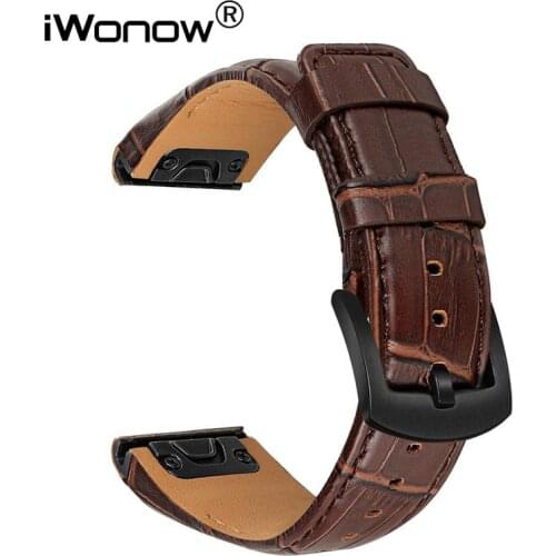 Croco Grain Leather Watchband 26mm Quick Fit for Garmin Fenix 6X Pro / 6X / 5X Plus / 5X / 3 HR /3/ Descent MK1 Watch Strap Band