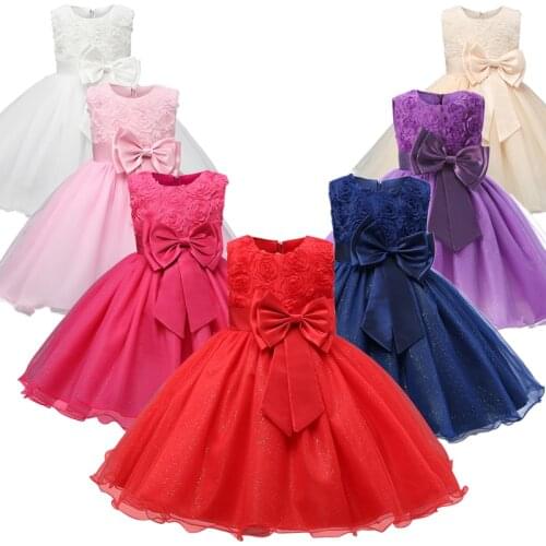 Girls Christmas Dress for Kids Lace Flower Princess Dress Children Big Bow Wedding Birthday Party Vestidos New Year Costume