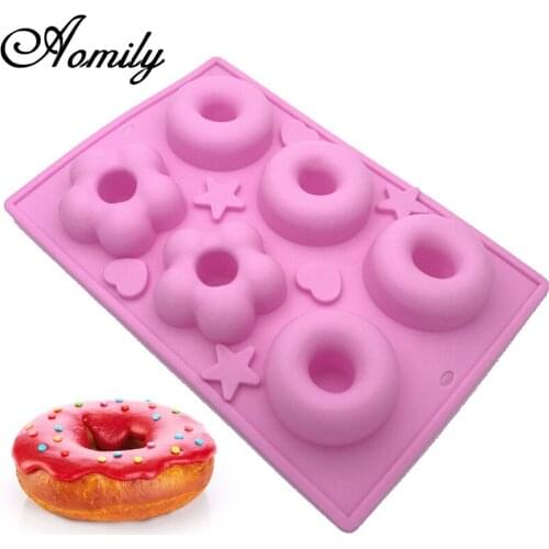Aomily DIY 6 Holes Flower Circular Doughnut Cake Silicone Mold Pudding Muffin Cup Ice Cream Chocolate Silicone Nonstick Bakeware