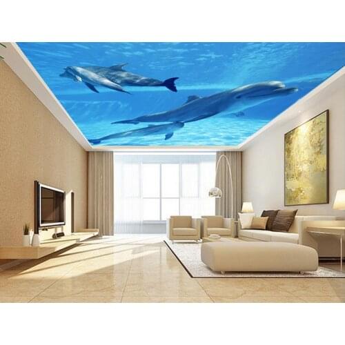 Blue Underwater World Dolphin ceiling 3d wallpaper living room Home Decoration 3d wallpaper mural ceiling